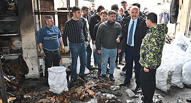 Vali Canalp, yangın çıkan işyerinde incelemelerde bulundu