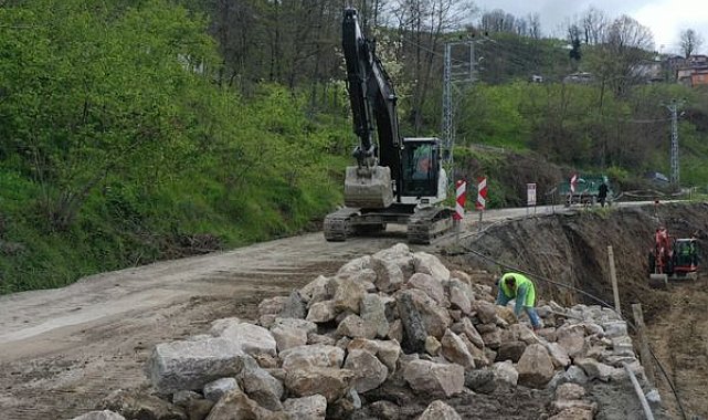 Ordu’da heyelan riskine karşı taş duvar çalışması