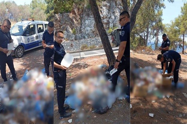 Bodrum İçmeler mevkiinde, çöp konteyneri etrafına bir kamyonet dolusu atık