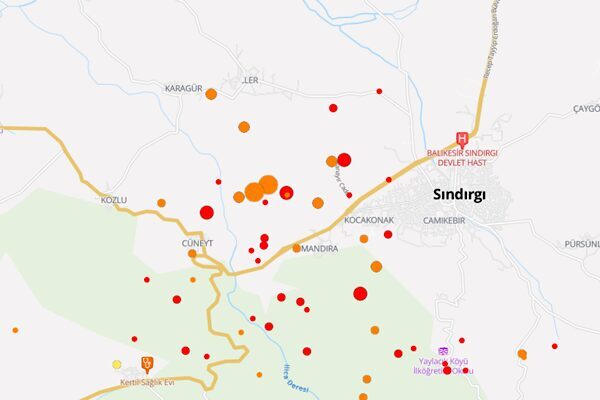 Boğaziçi Üniversitesi Kandilli Rasathanesi ve Deprem Araştırma Enstitüsü (KRDAE) verilerine