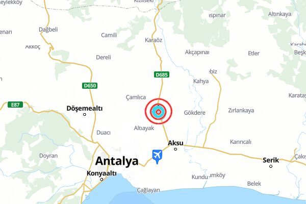 Antalya’da deprem Boğaziçi Üniversitesi Kandilli Rasathanesi ve Deprem Araştırma Enstitüsü (KRDAE) verilerine