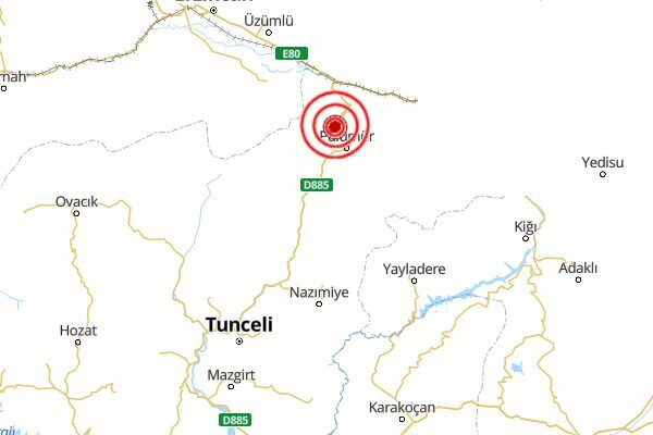 Tunceli’de deprem Boğaziçi Üniversitesi Kandilli Rasathanesi ve Deprem Araştırma Enstitüsü (KRDAE) verilerine